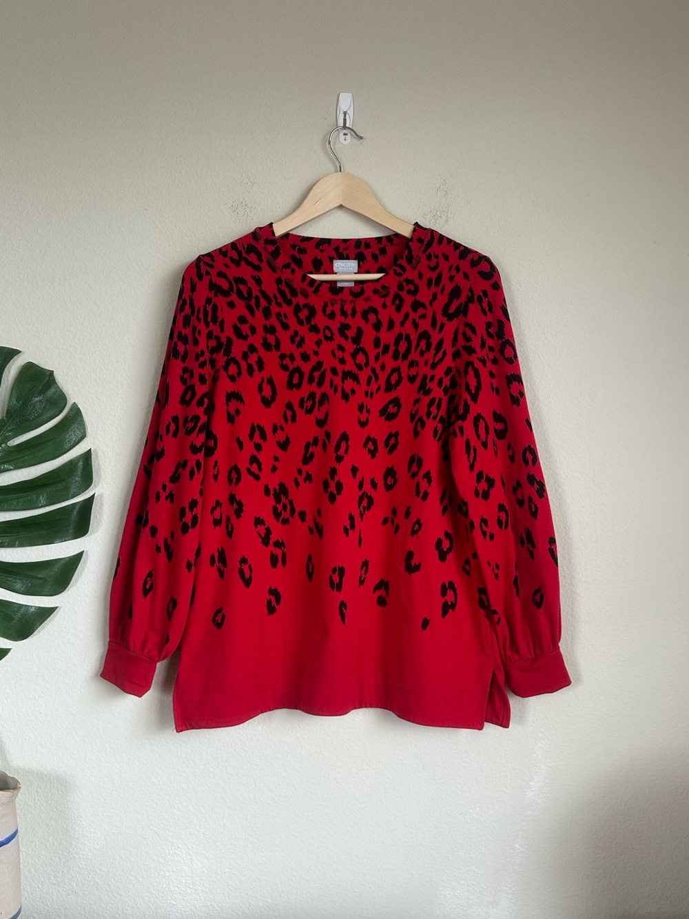 Chico’s Zenergy Red Leopard Pullover Sweatshirt